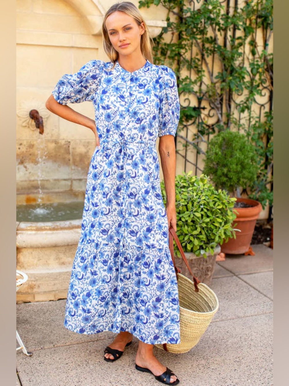 NEW Emerson Fry Lucy Dress in Blue Morning Flower Sz M Garden Party Coastal